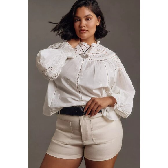 NEW Anthropologie Maeve Shorts Ivory Colette Linen Blend High Rise 16W PLUS SIZE - Picture 2 of 5